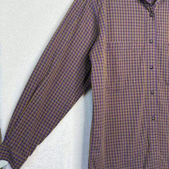 PATAGONIA Women's Size M Loose Fit Purple Khaki Check Plaid Button Front Shirt - Picture 7 of 16